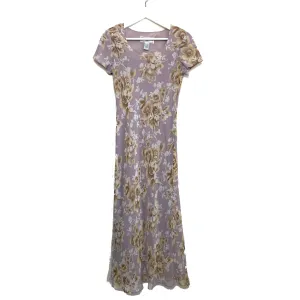 90s Jessica Howard Floral Bias Cut Short Sleeve Mesh Maxi dress