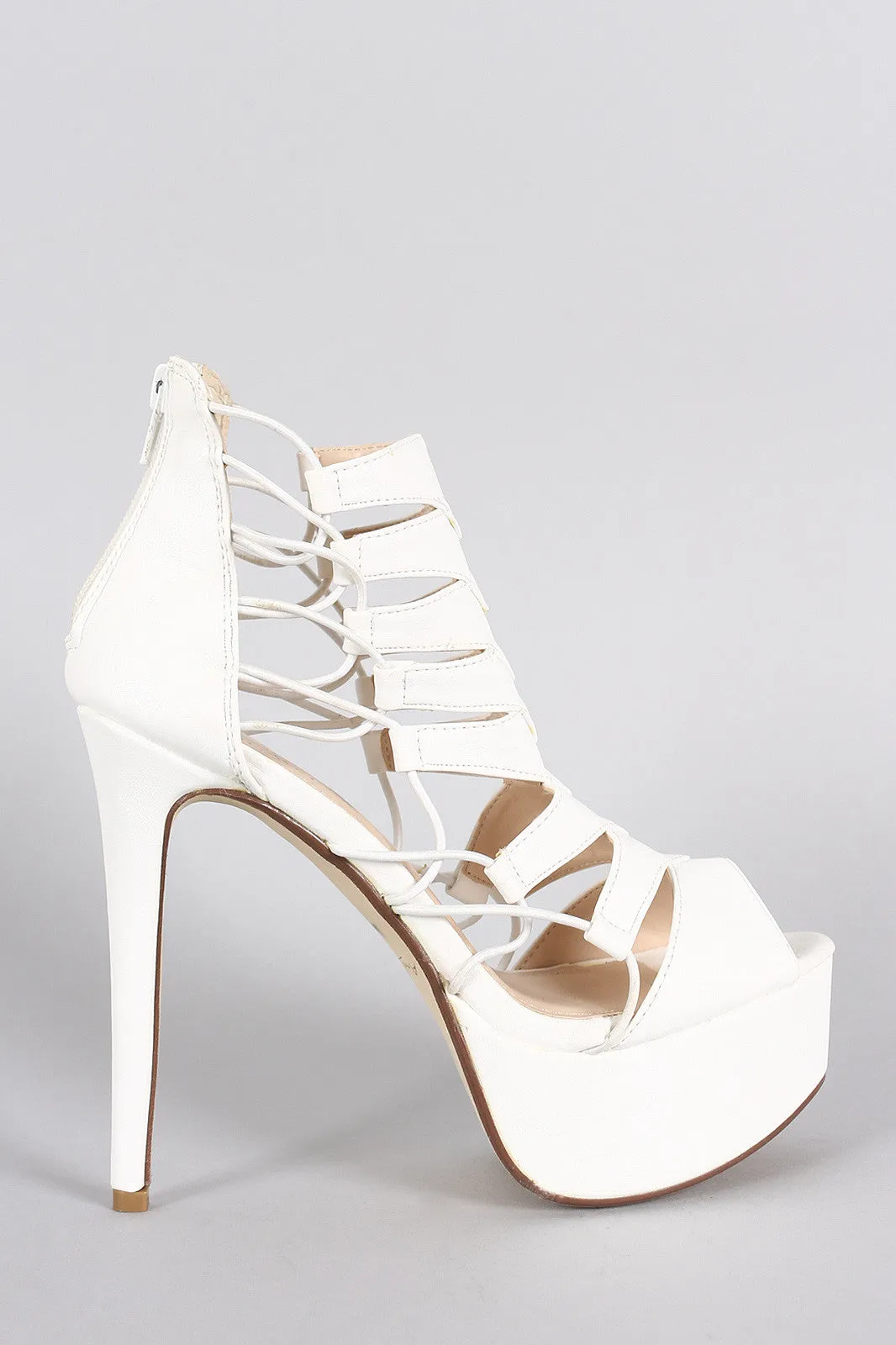 Anne Michelle Strappy Peep Toe Stiletto Platform Heel