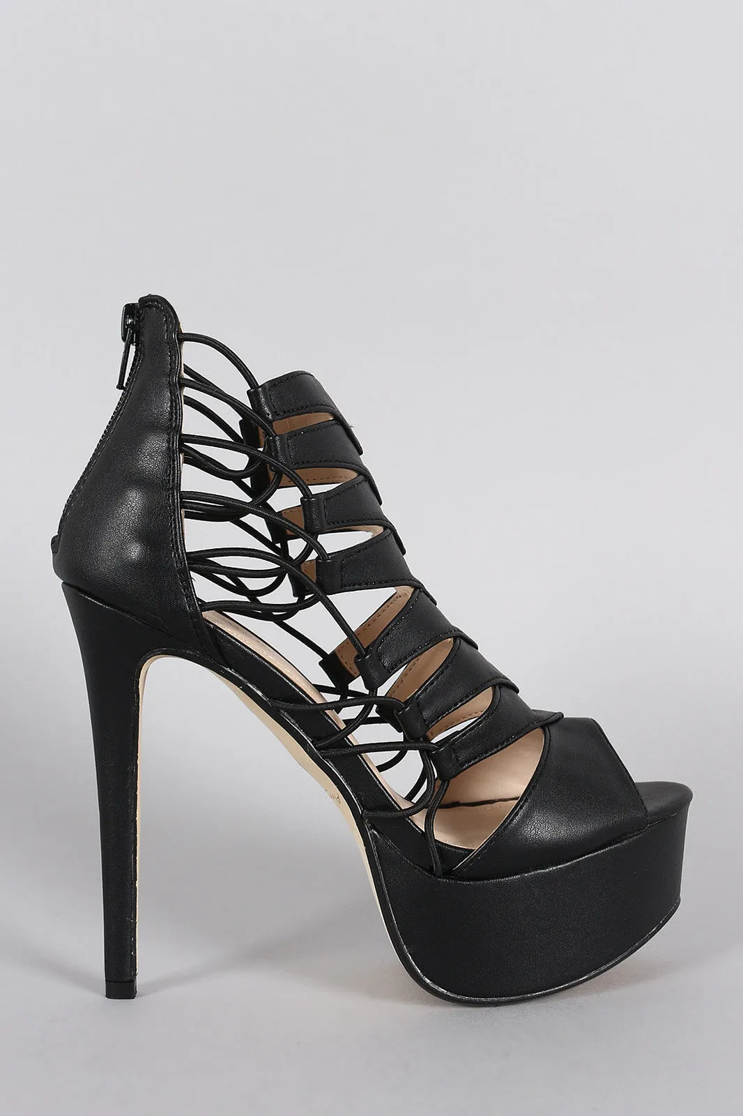 Anne Michelle Strappy Peep Toe Stiletto Platform Heel