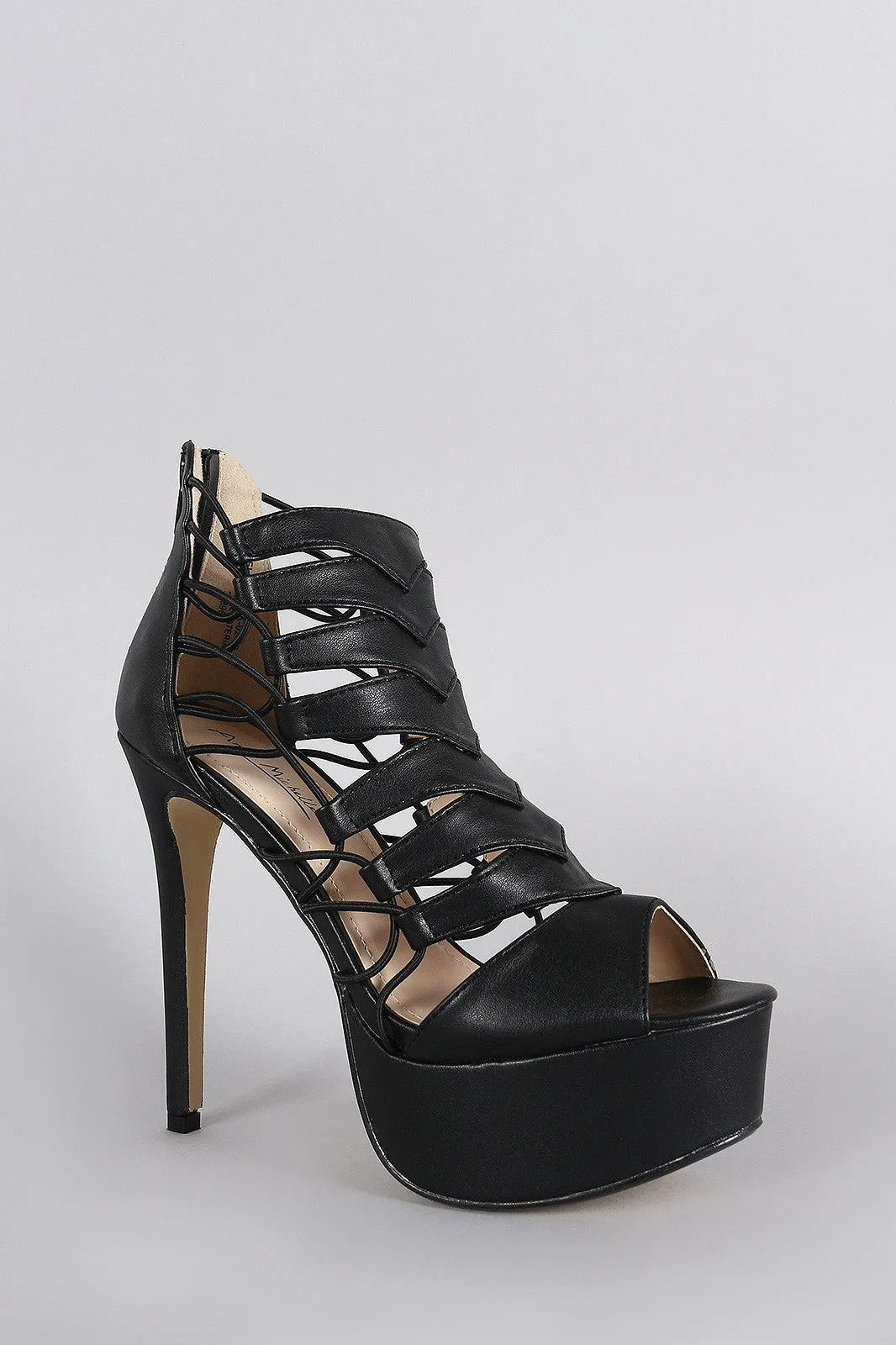 Anne Michelle Strappy Peep Toe Stiletto Platform Heel