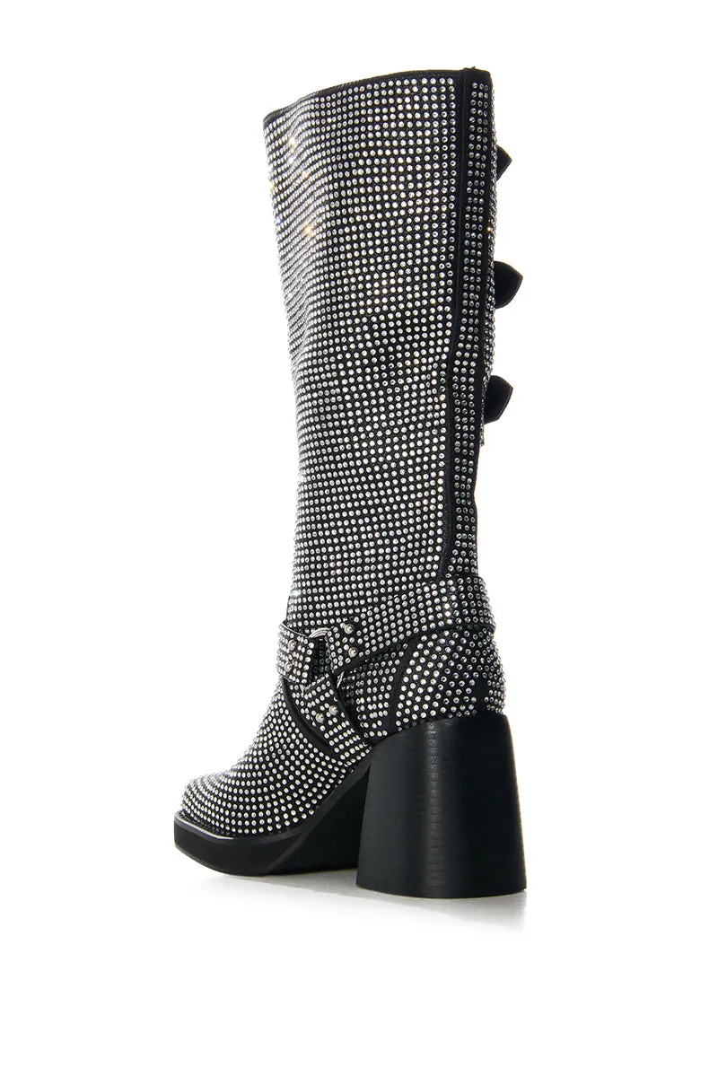 AZALEA WANG BRONSON BLACK RHINESTONE EMBELLISHED BOOT