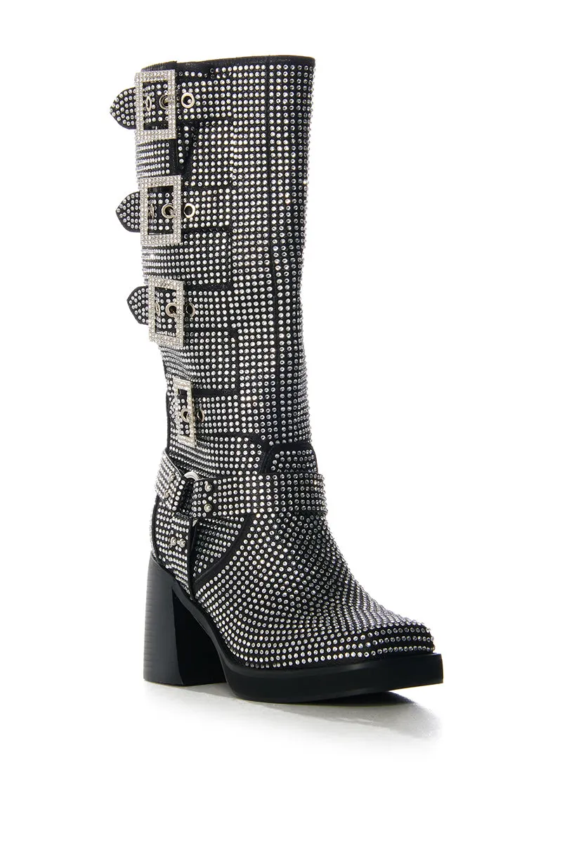 AZALEA WANG BRONSON BLACK RHINESTONE EMBELLISHED BOOT