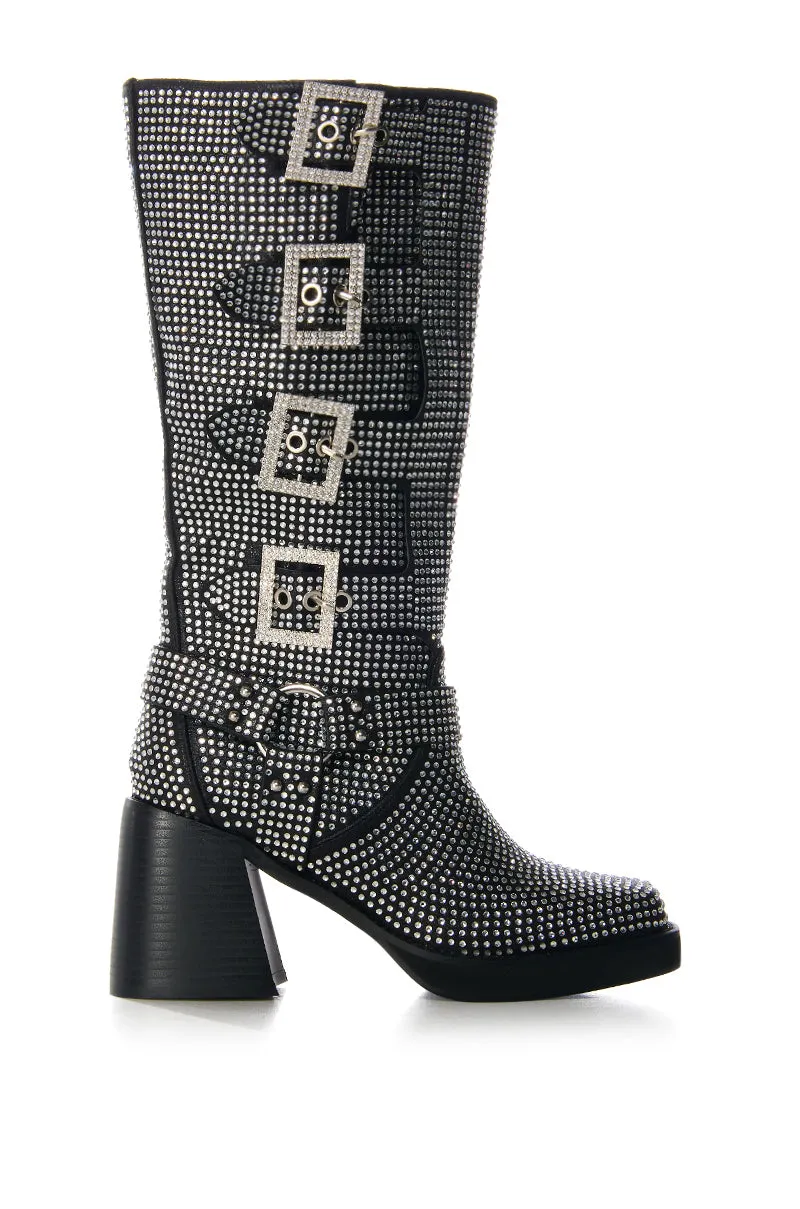 AZALEA WANG BRONSON BLACK RHINESTONE EMBELLISHED BOOT