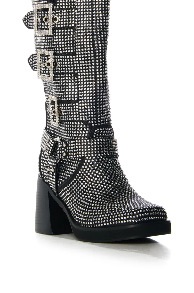 AZALEA WANG BRONSON BLACK RHINESTONE EMBELLISHED BOOT