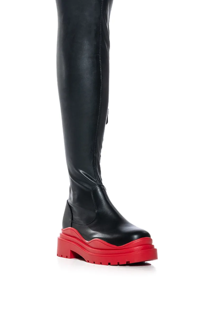 AZALEA WANG CENTERPIECE 4 WAY STRETCH BOOT IN RED