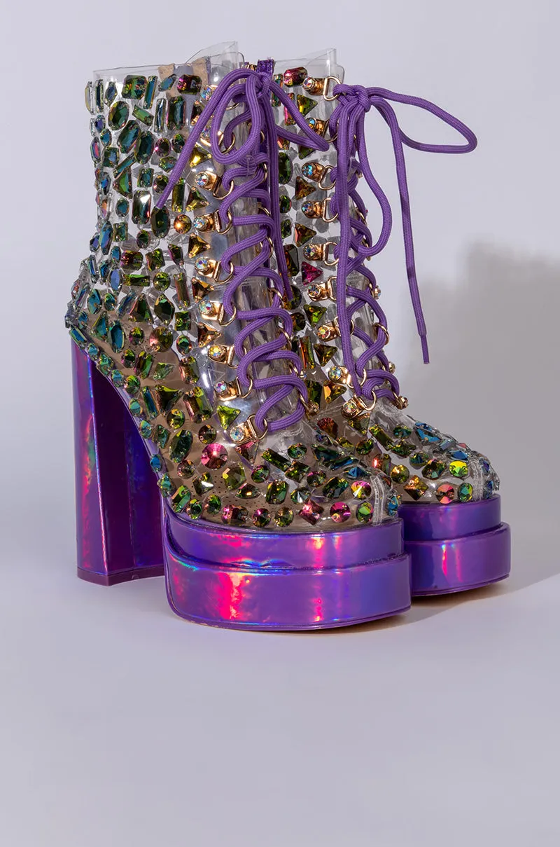 AZALEA WANG COME AND GET IT CHUNKY BOOTIE IN PURPLE MULTI