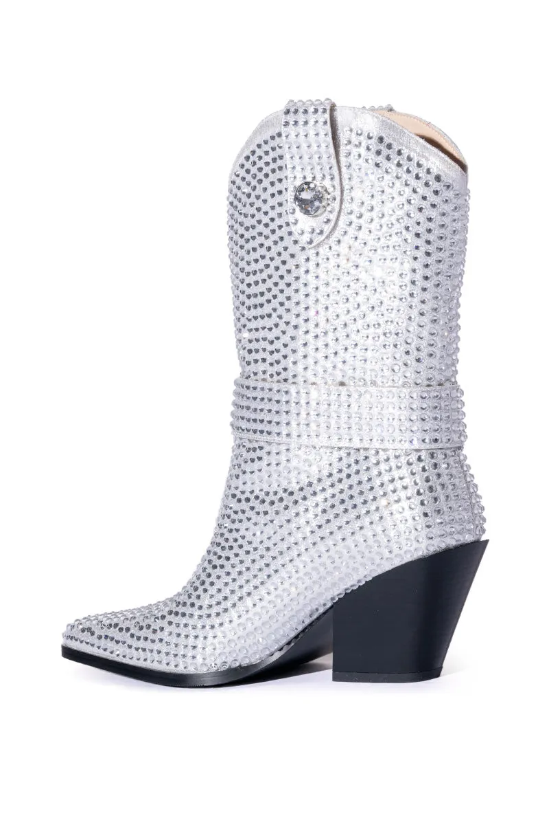 AZALEA WANG FEDERICA EMBELLISHED WEDGE BOOTIE IN SILVER