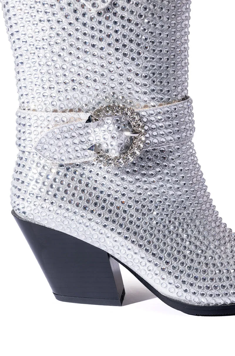 AZALEA WANG FEDERICA EMBELLISHED WEDGE BOOTIE IN SILVER