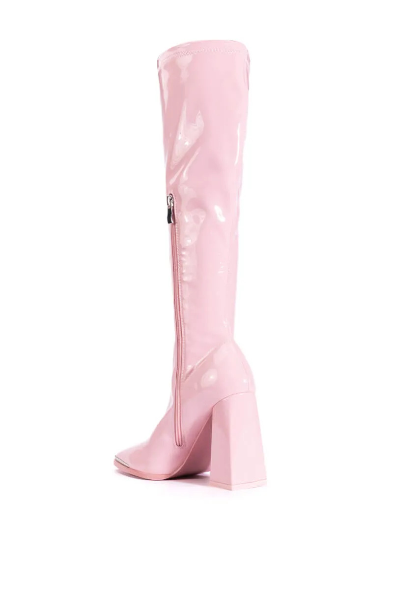 AZALEA WANG JAZZY PATENT KNEE HIGH BOOT IN PINK