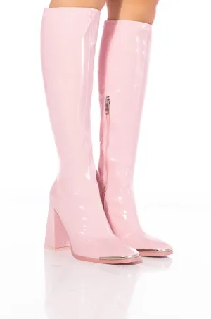 AZALEA WANG JAZZY PATENT KNEE HIGH BOOT IN PINK