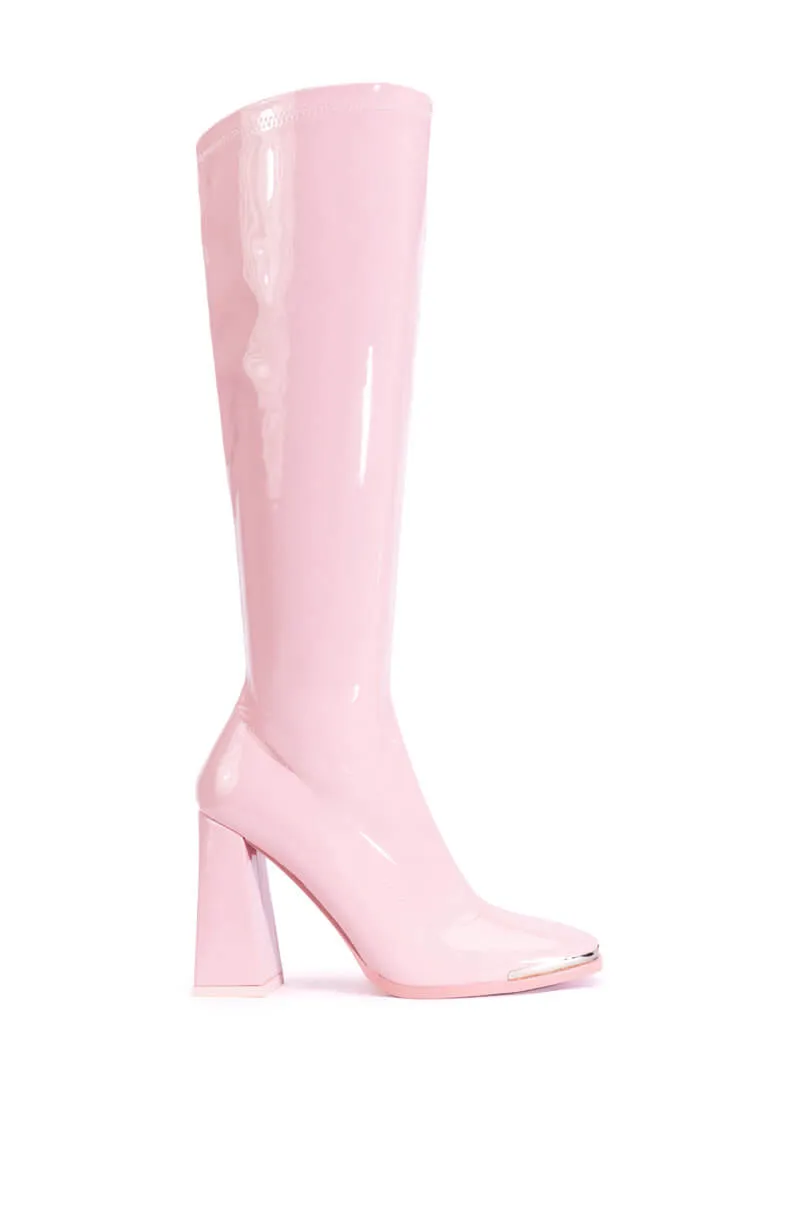 AZALEA WANG JAZZY PATENT KNEE HIGH BOOT IN PINK