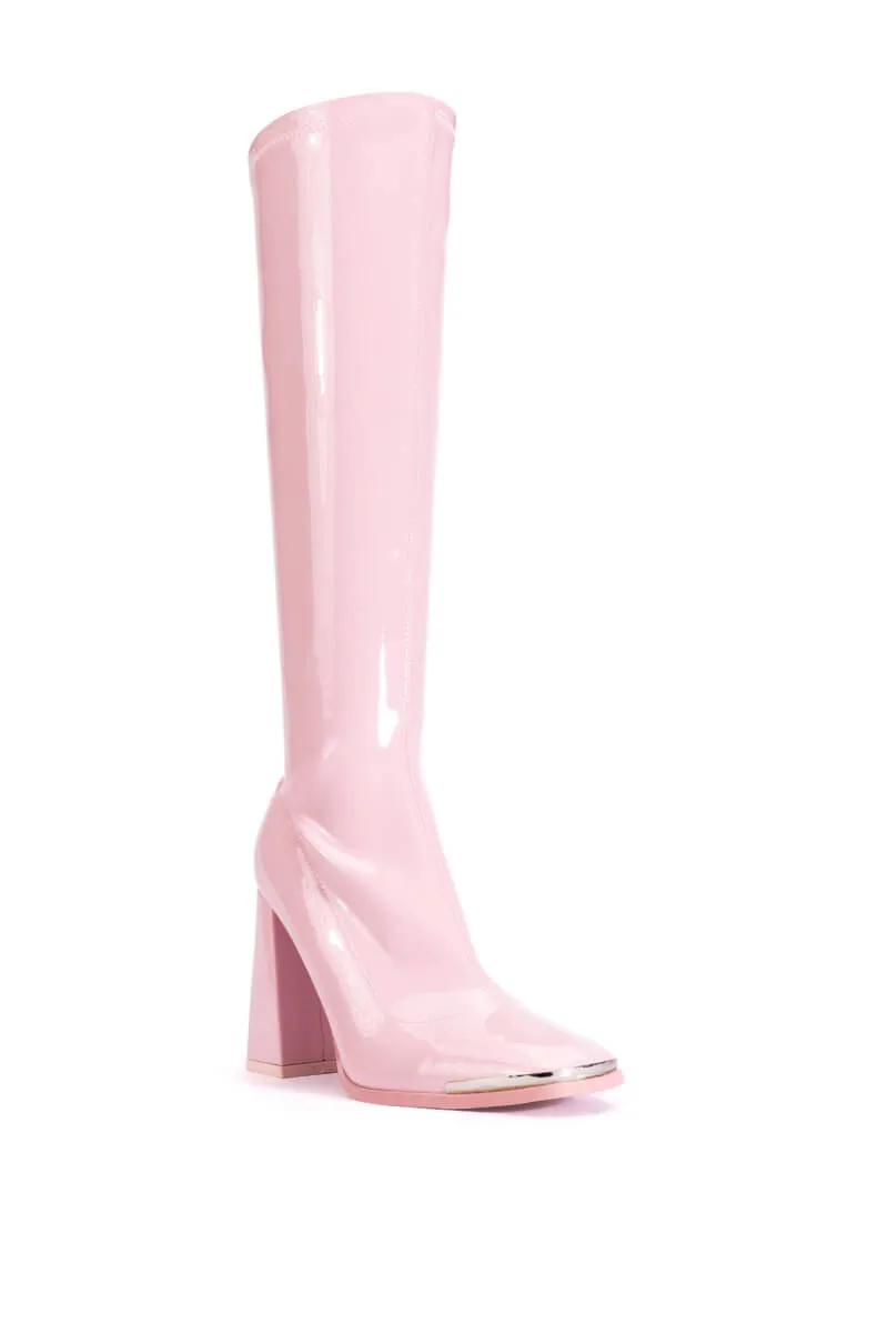 AZALEA WANG JAZZY PATENT KNEE HIGH BOOT IN PINK