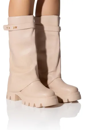 AZALEA WANG JET FOLD OVER FLATFORM BOOT IN BONE