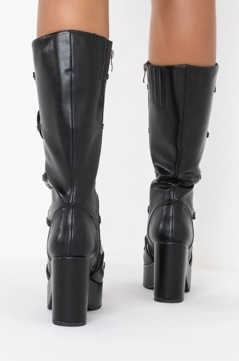 AZALEA WANG LACE IT UP CHUNKY BOOT IN BLACK