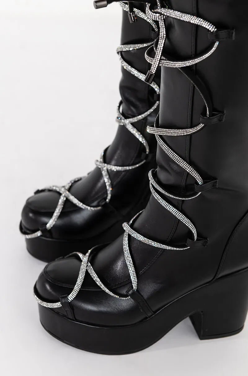 AZALEA WANG LACE IT UP CHUNKY BOOT IN BLACK