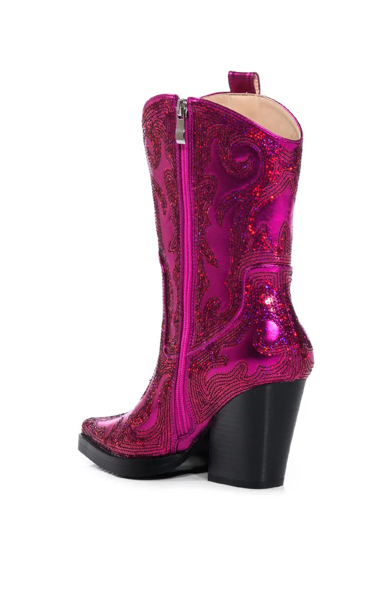 AZALEA WANG MERRIL SEQUIN WESTERN BOOTIE IN FUCHSIA