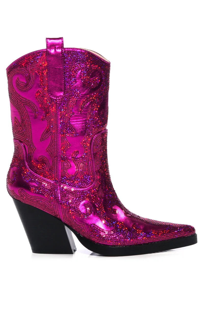 AZALEA WANG MERRIL SEQUIN WESTERN BOOTIE IN FUCHSIA