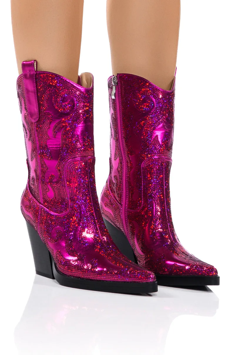 AZALEA WANG MERRIL SEQUIN WESTERN BOOTIE IN FUCHSIA