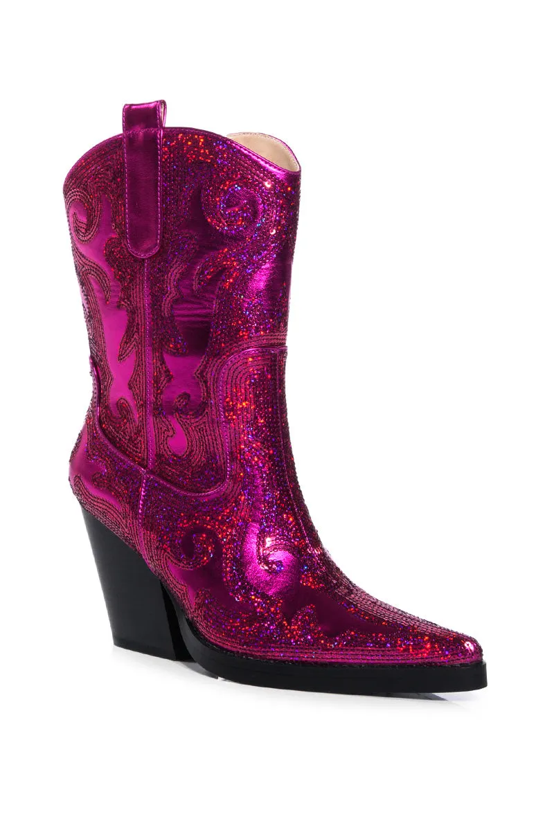 AZALEA WANG MERRIL SEQUIN WESTERN BOOTIE IN FUCHSIA