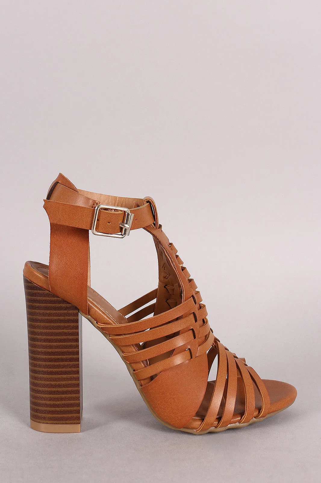 Bamboo Buckled Strappy Woven Chunky Heel