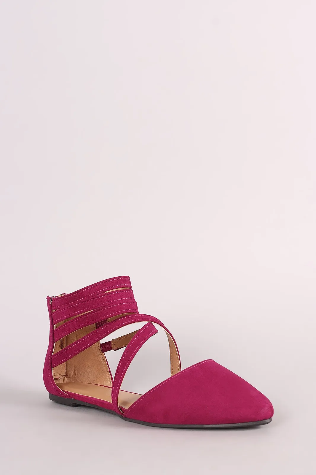 Bamboo Suede Caged Ankle Cuff Pointy Toe Flat