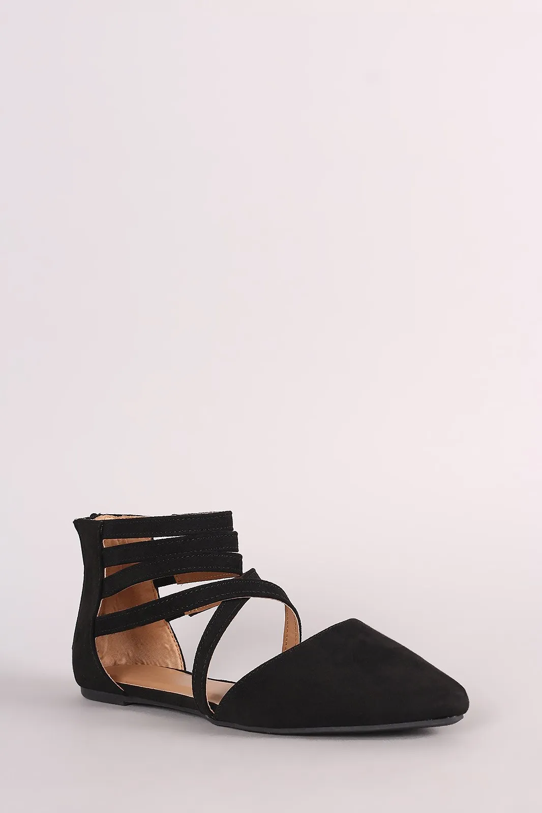 Bamboo Suede Caged Ankle Cuff Pointy Toe Flat