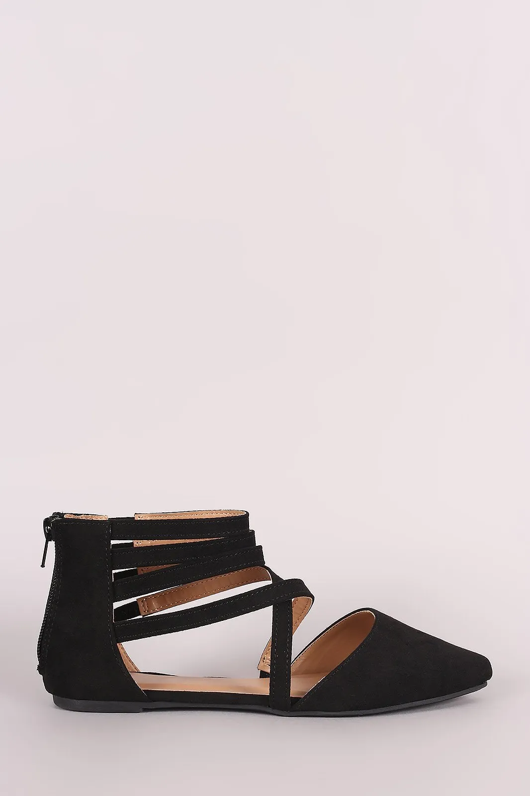 Bamboo Suede Caged Ankle Cuff Pointy Toe Flat