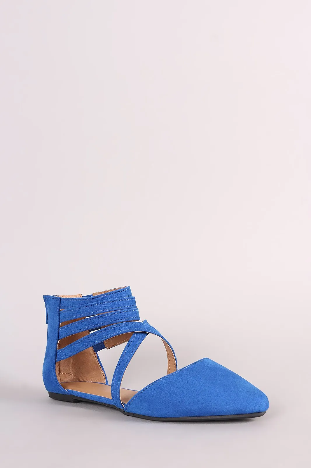 Bamboo Suede Caged Ankle Cuff Pointy Toe Flat