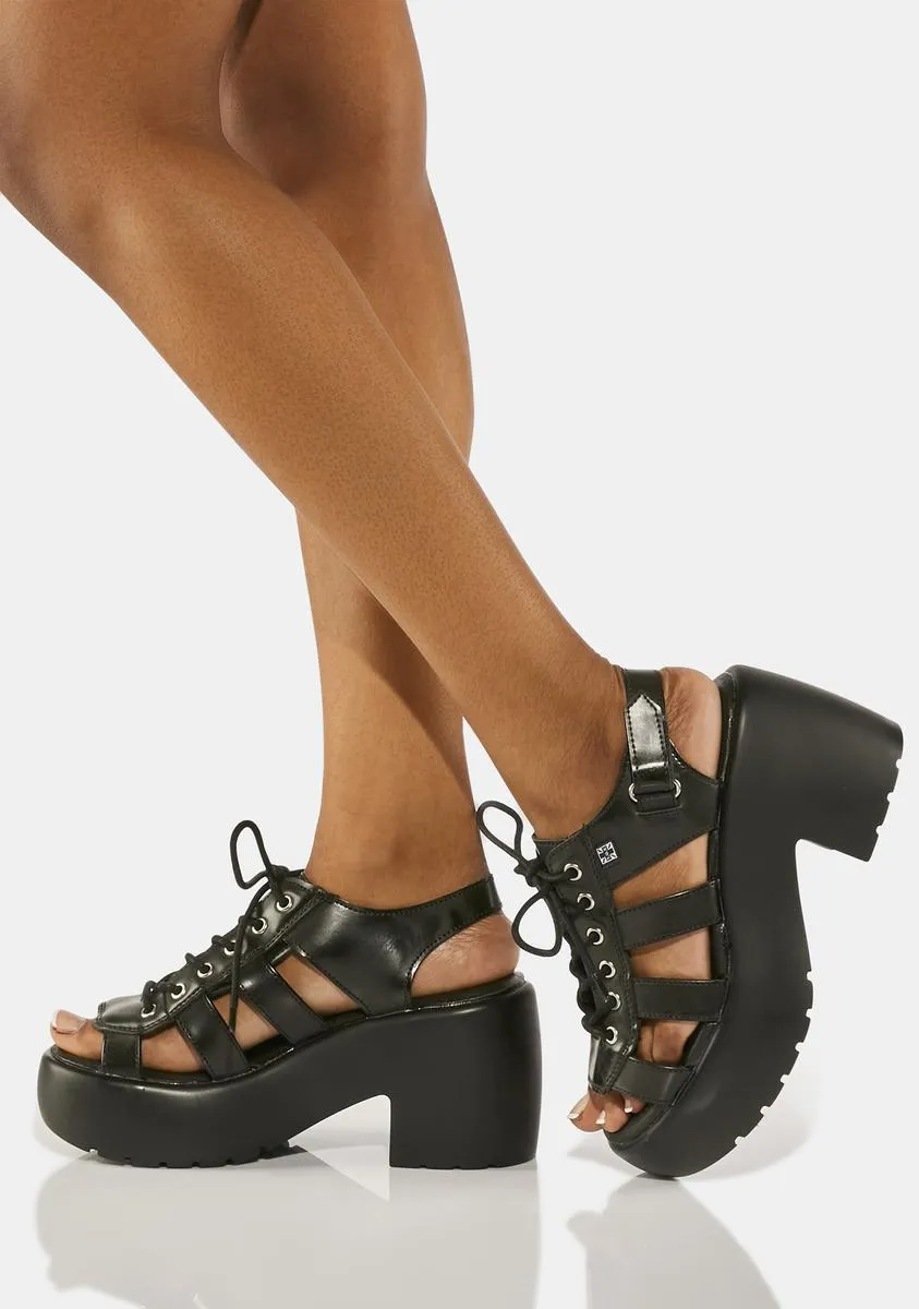 Black Lace Up Bubble Heel Sandals