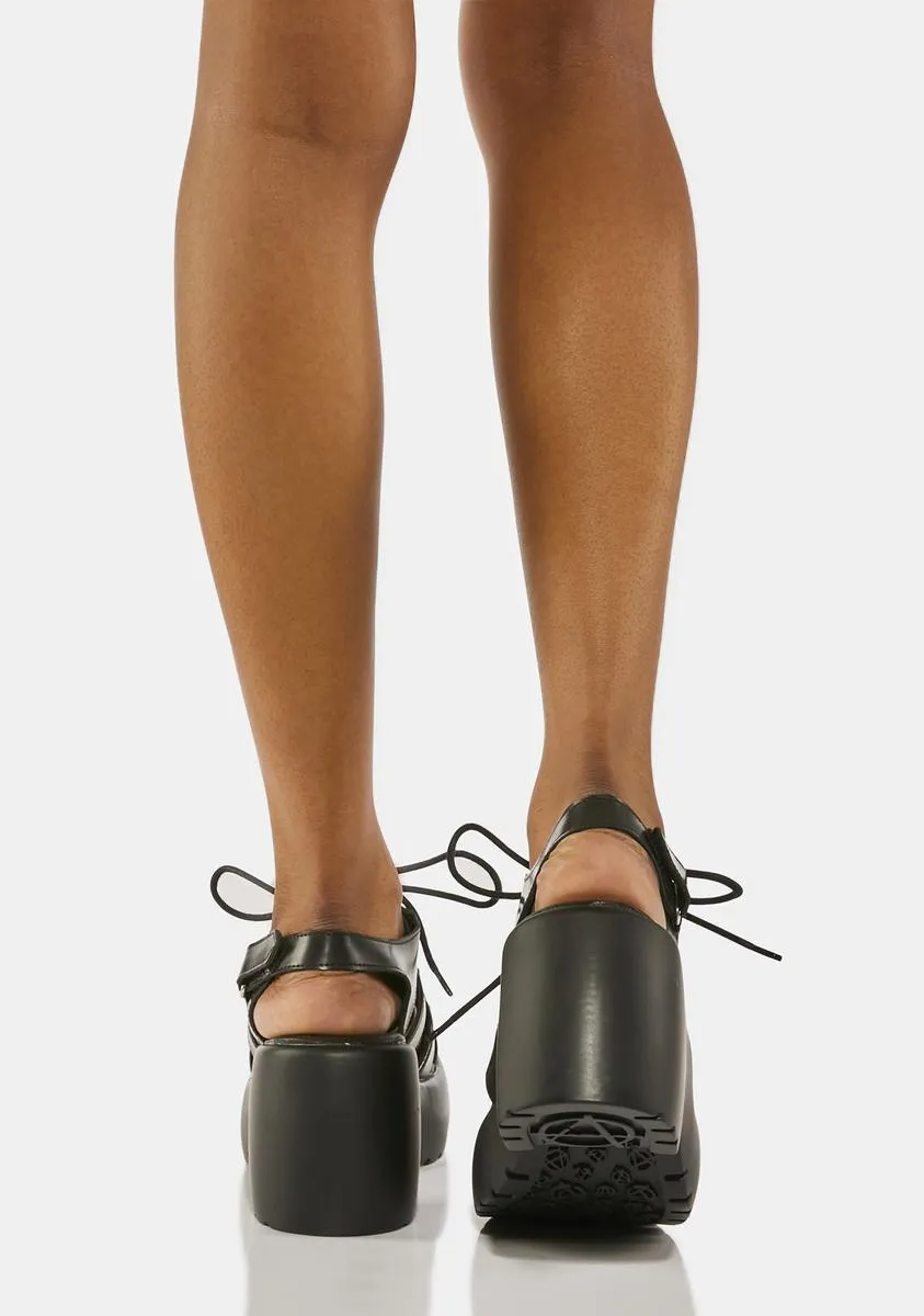 Black Lace Up Bubble Heel Sandals