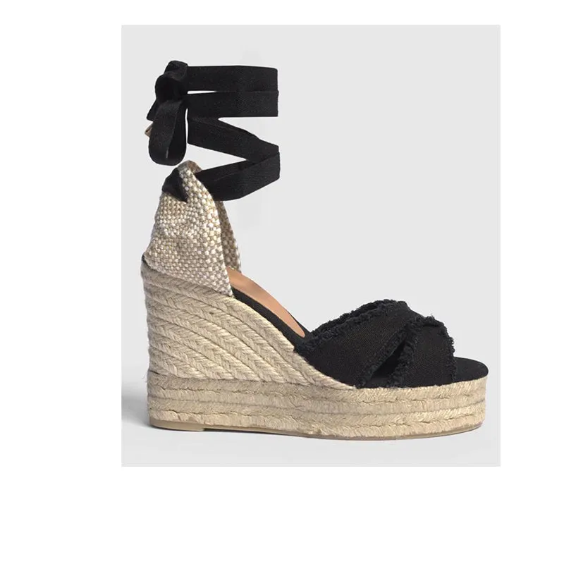 Castaner Bluma 8ED Black Canvas Wedge Espadrilles