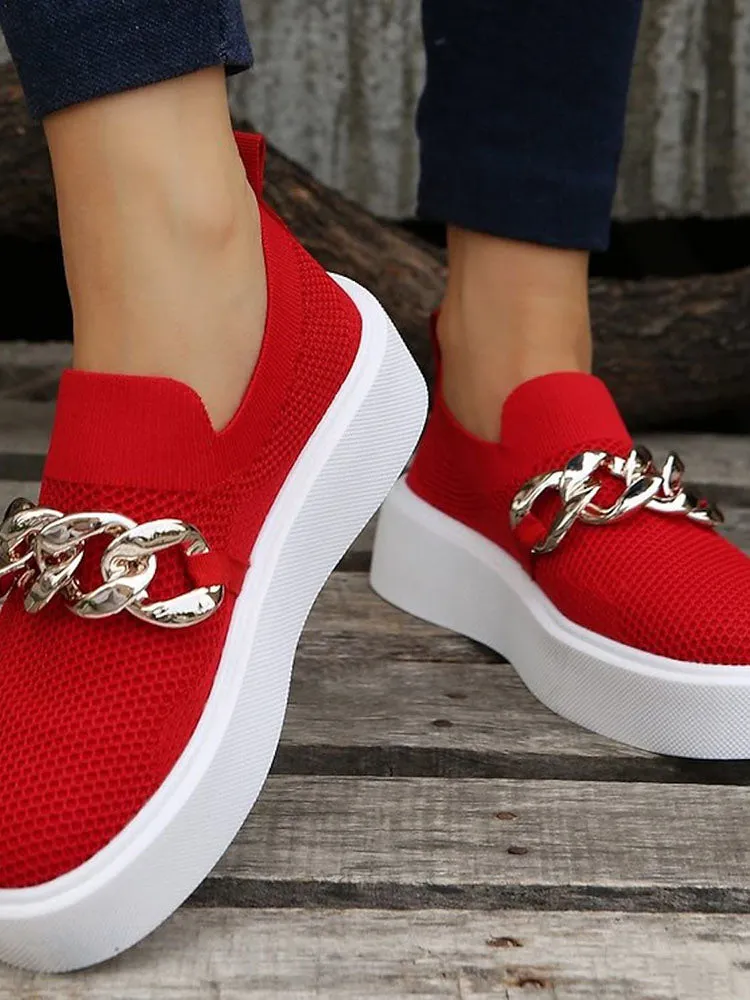 Chain Decor Slip-On Walking Sneakers