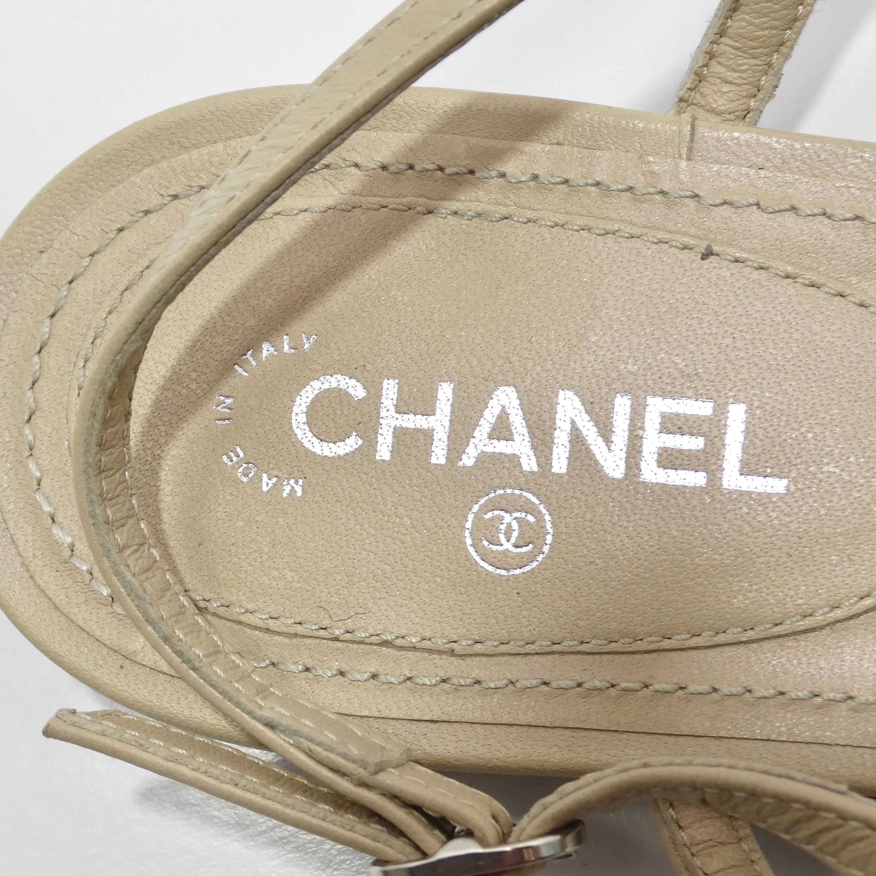 Chanel CC T Strap Leather Sandals