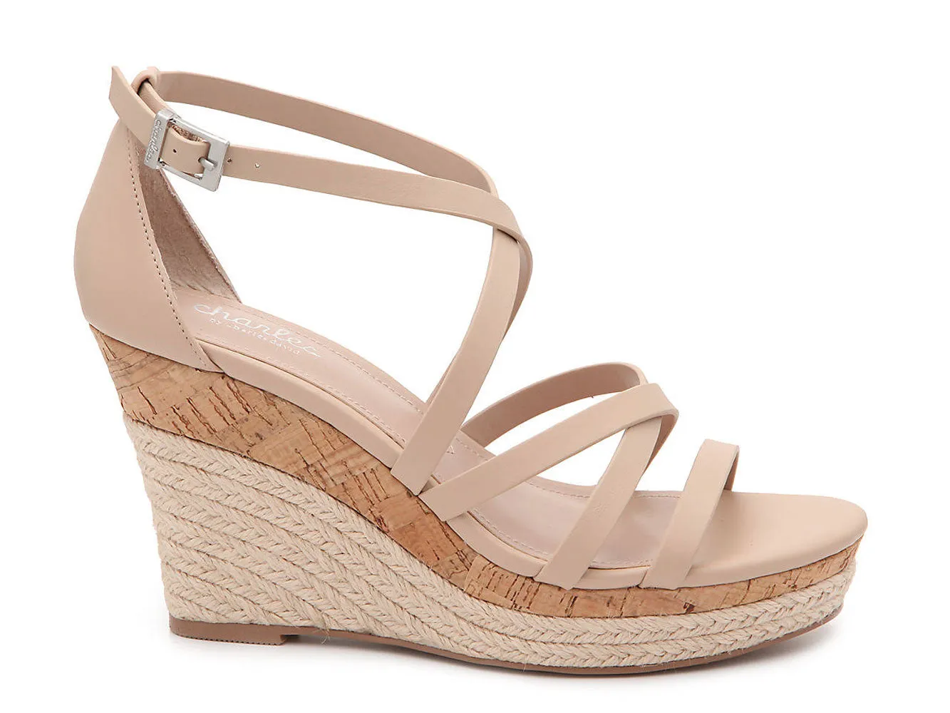 Charles David Leawood Nude Leather Open Toe Ankle Strap Platform Wedge Sandals