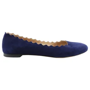 Chloe Navy Suede Scallop Lauren Flat Shoes - 39