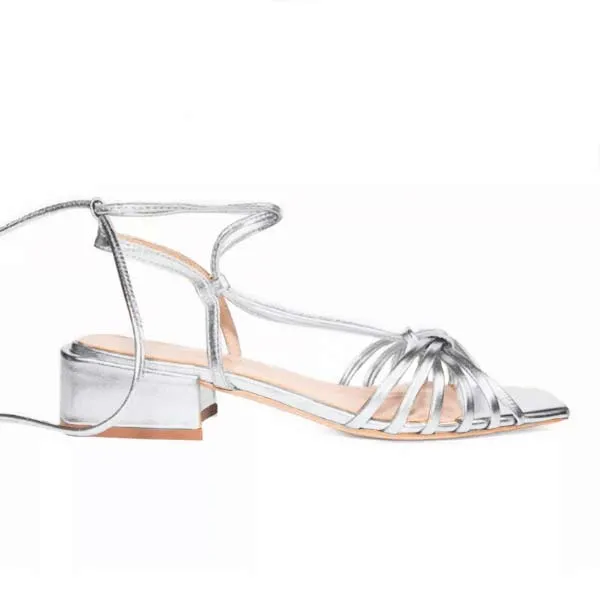 Corfu Silver | Low heel strappy sandal