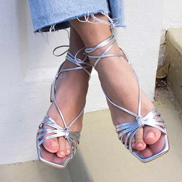 Corfu Silver | Low heel strappy sandal