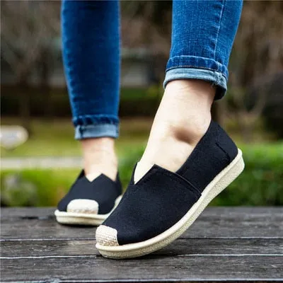 Cresfimix zapatos de mujer women fashion striped cloth shoes lady casual spring summer canvas slip on flat shoes female loafers