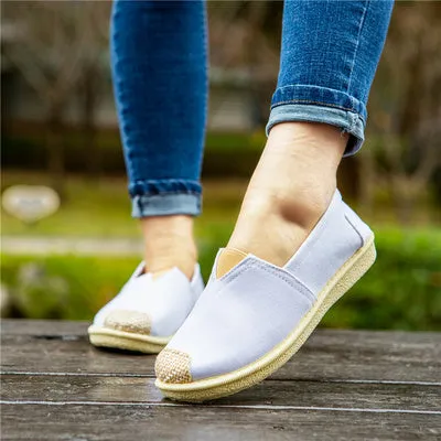 Cresfimix zapatos de mujer women fashion striped cloth shoes lady casual spring summer canvas slip on flat shoes female loafers