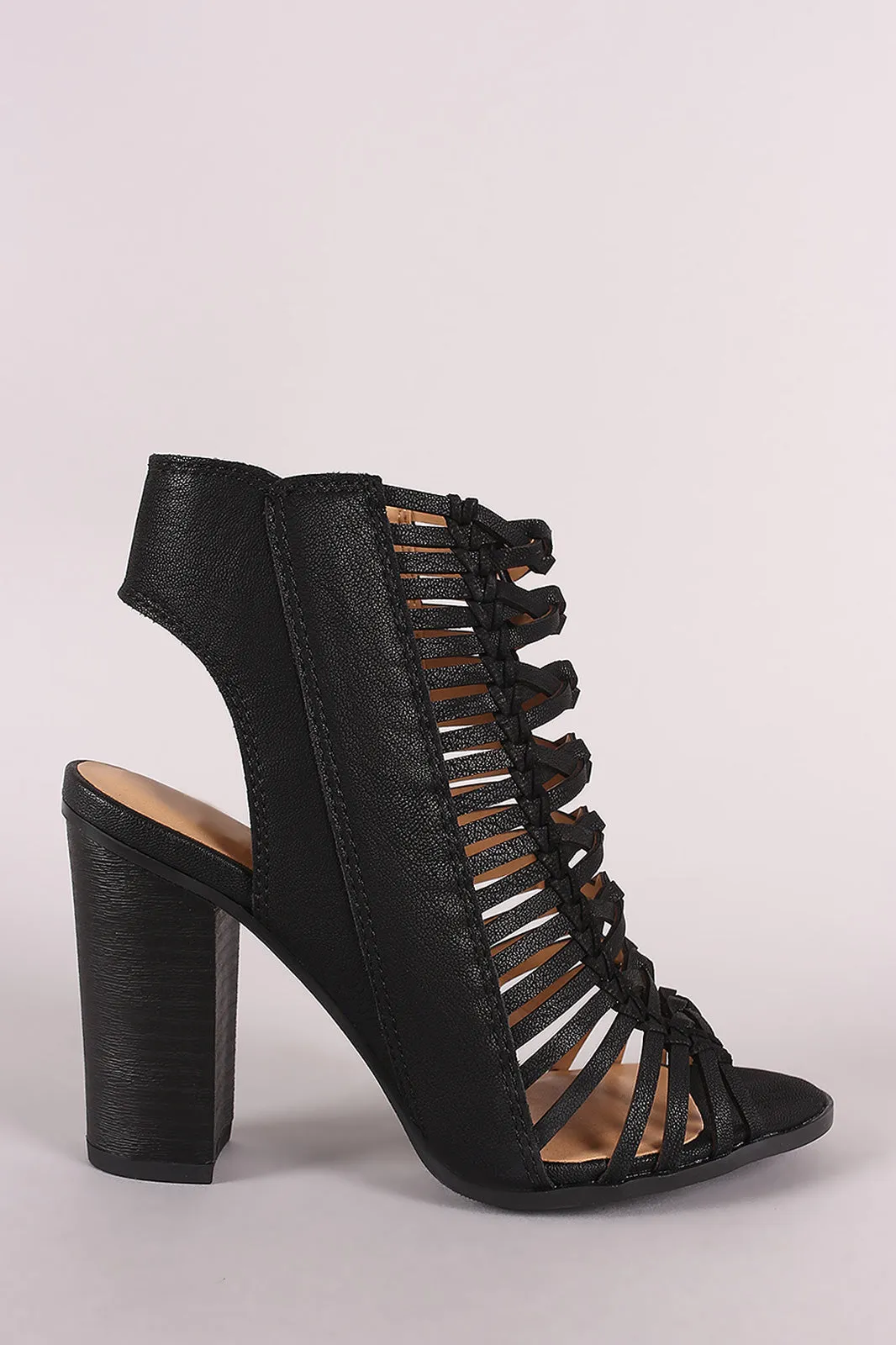 Delicious Braided Caged Chunky Heel