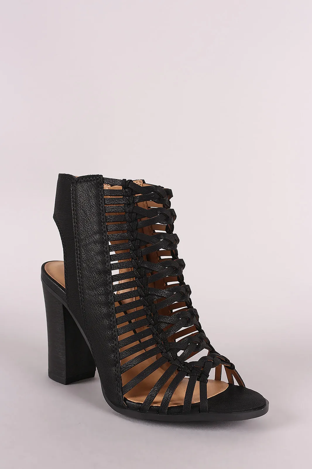 Delicious Braided Caged Chunky Heel