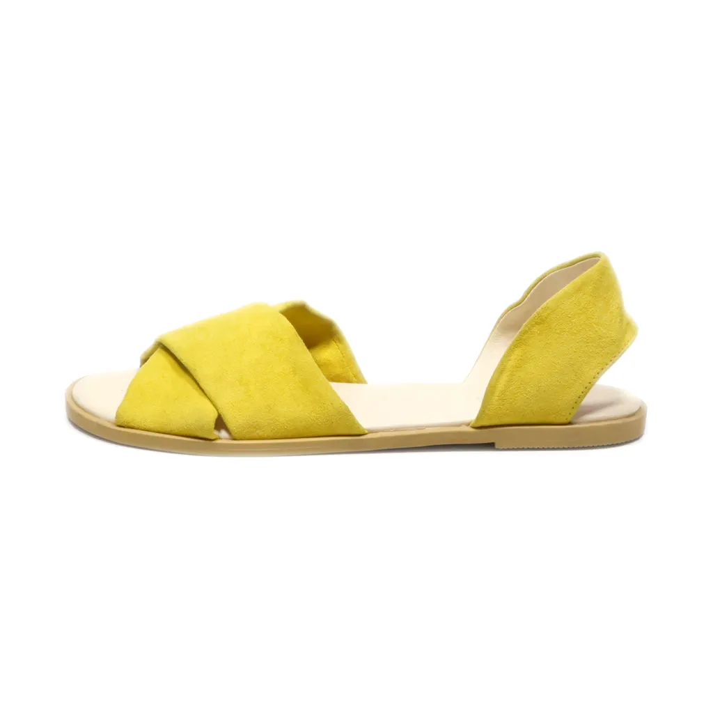 Divided Flat Sandals Suede Yellow Colour For Women