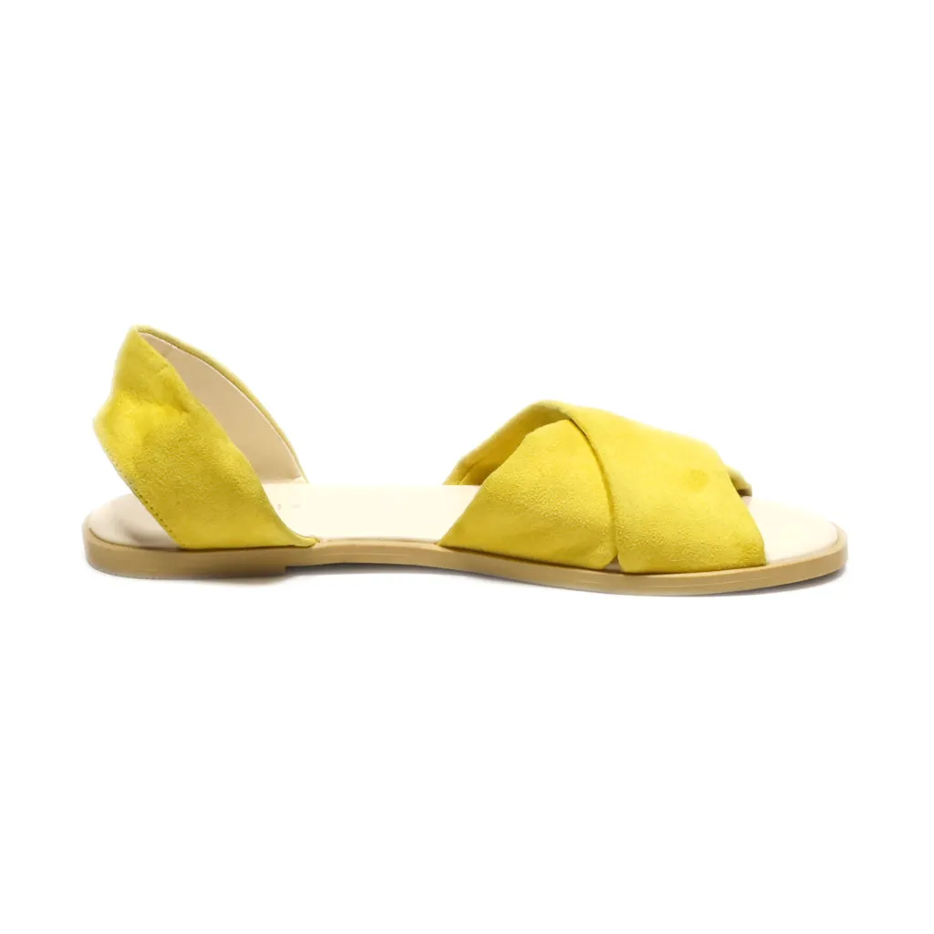 Divided Flat Sandals Suede Yellow Colour For Women