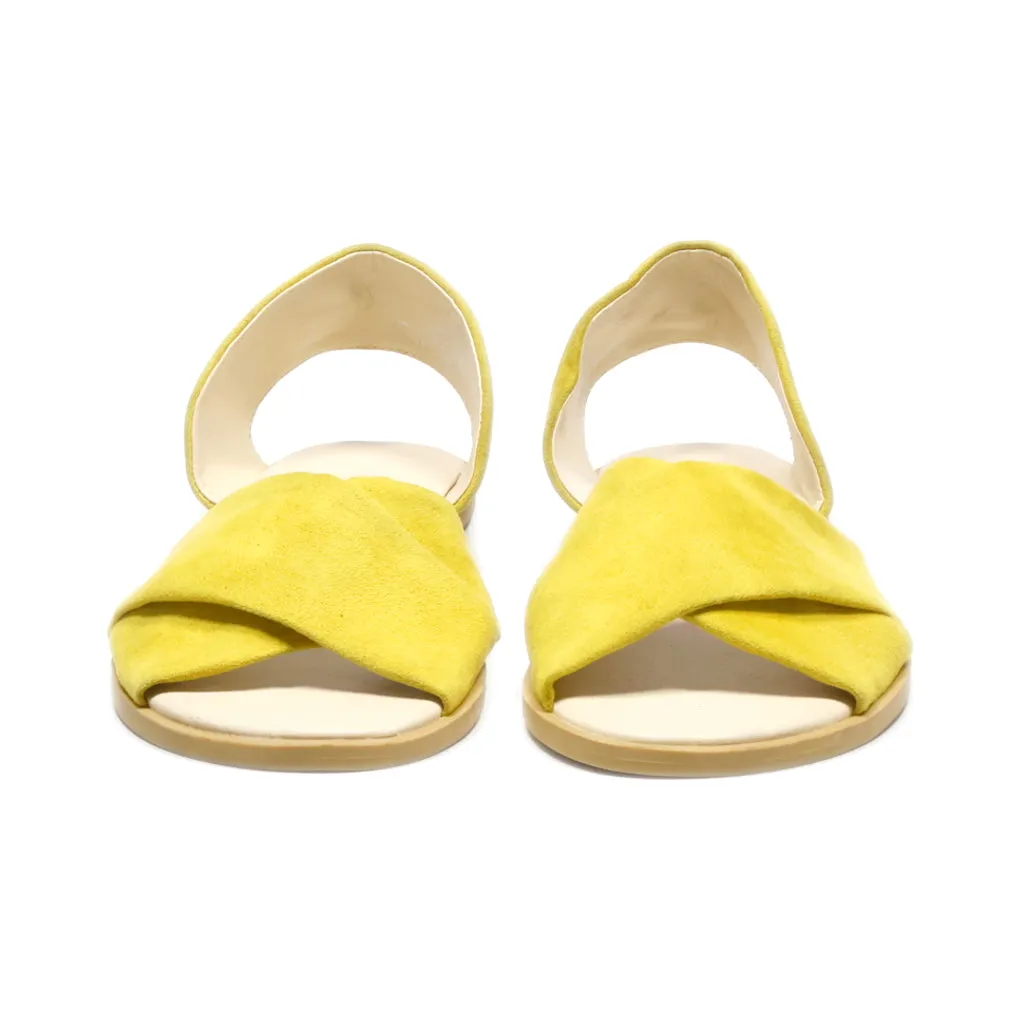 Divided Flat Sandals Suede Yellow Colour For Women