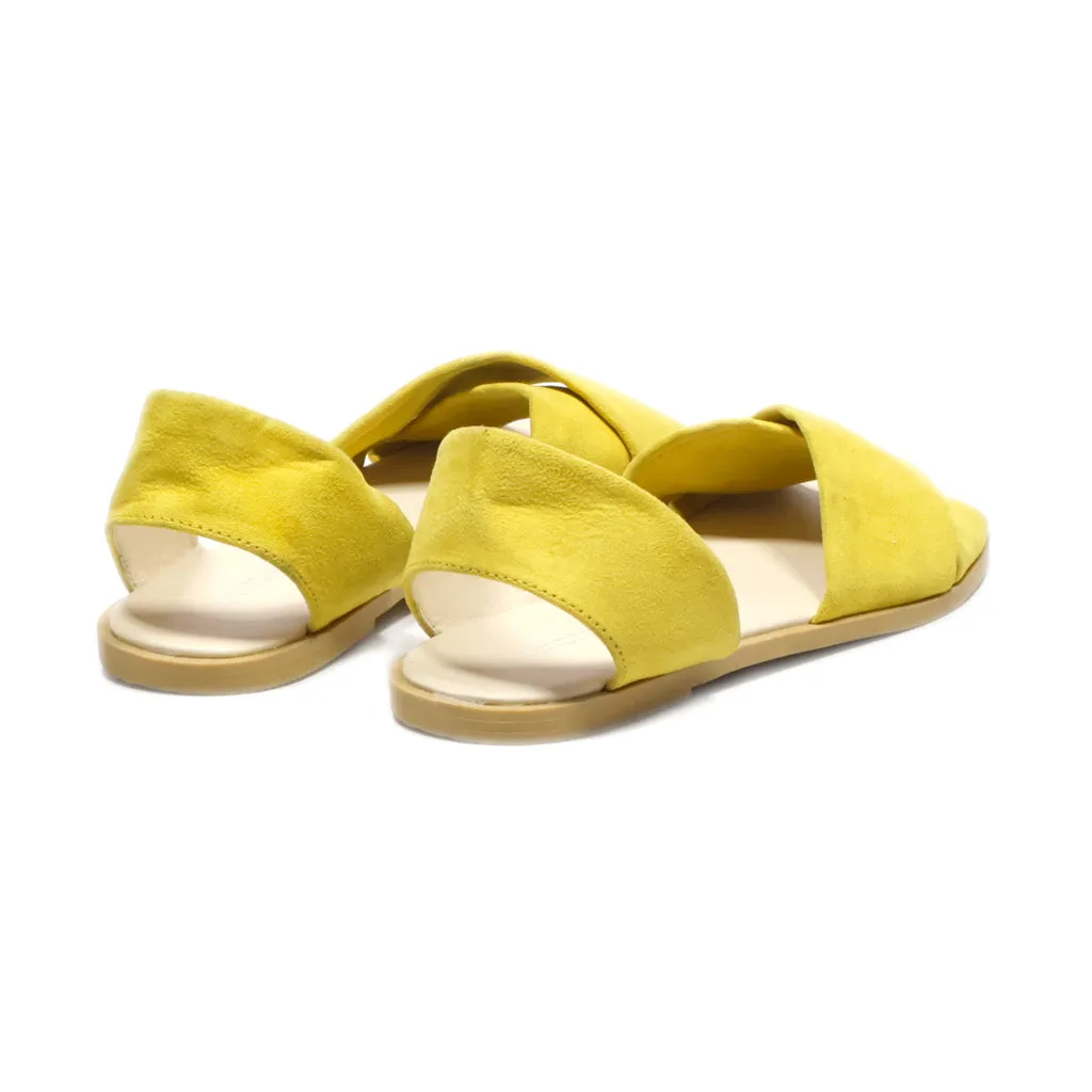 Divided Flat Sandals Suede Yellow Colour For Women