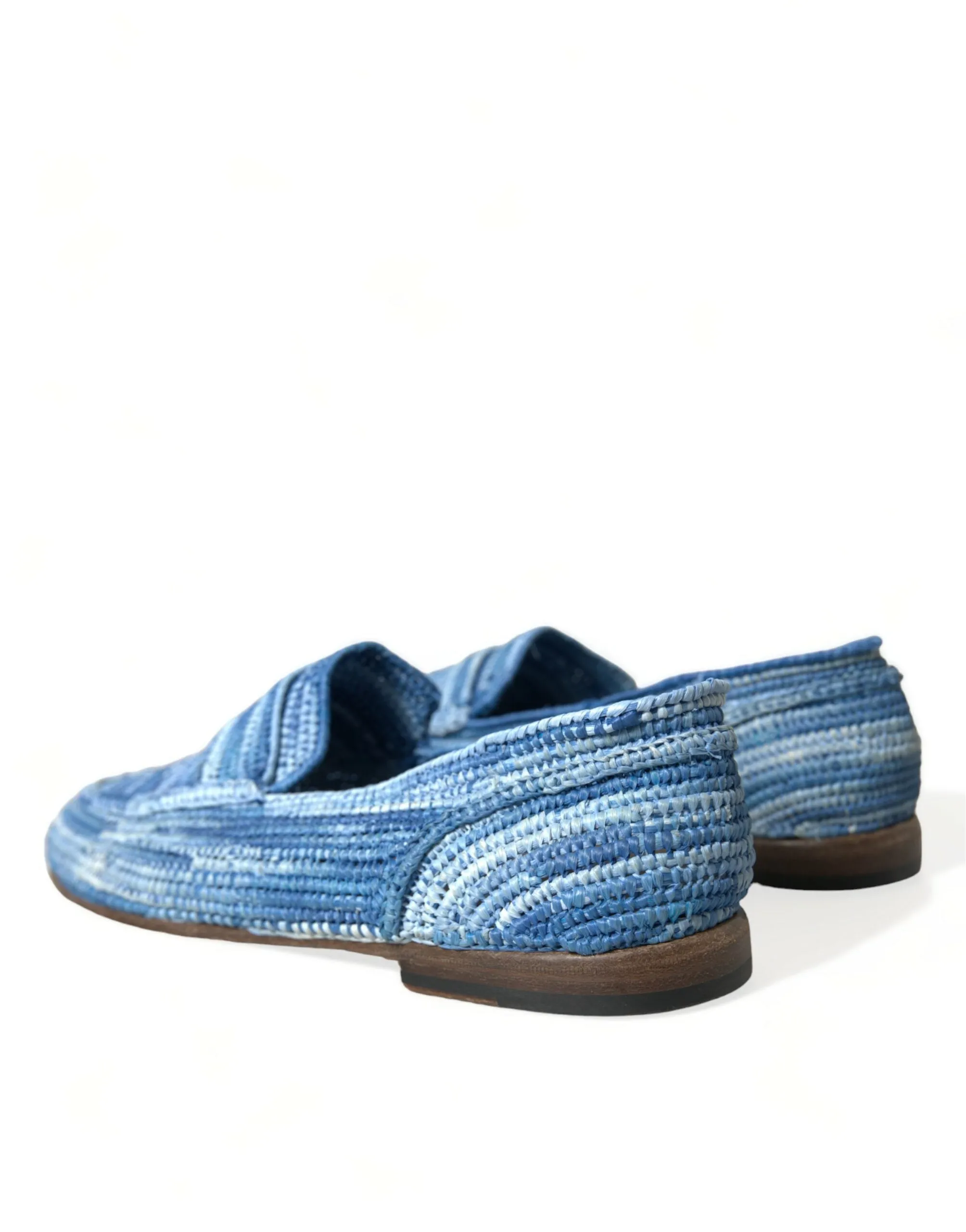 Dolce & Gabbana Elegant Blue Raffia Slip-On Loafers