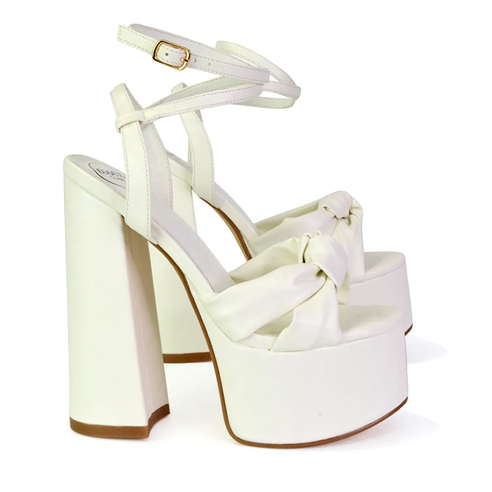 Faylinn Ankle Strap Super Chunky Block High Heel Platform Shoes in White