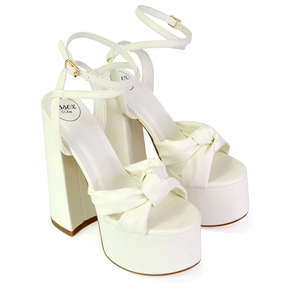 Faylinn Ankle Strap Super Chunky Block High Heel Platform Shoes in White