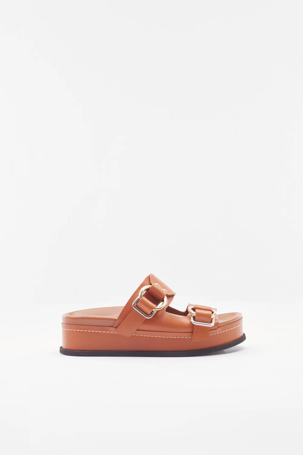 Freida Double-Buckle Platform Slides