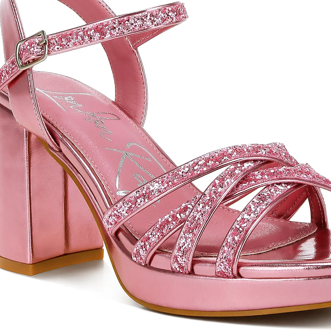 Glitter Strappy Block Sandals